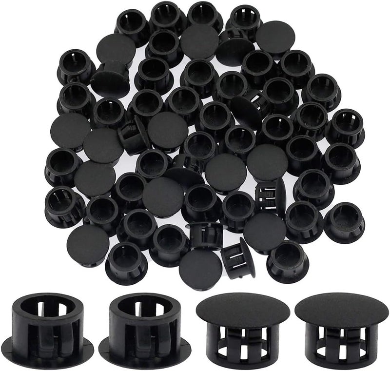 Suiwotin 60PCS 13mm (1/2") Black Hole Plugs Plastic Flush Type Hole Plugs Snap in Locking Hole Tube, Furniture Fencing Post Pipe Insert End Caps (Black) - Image 1