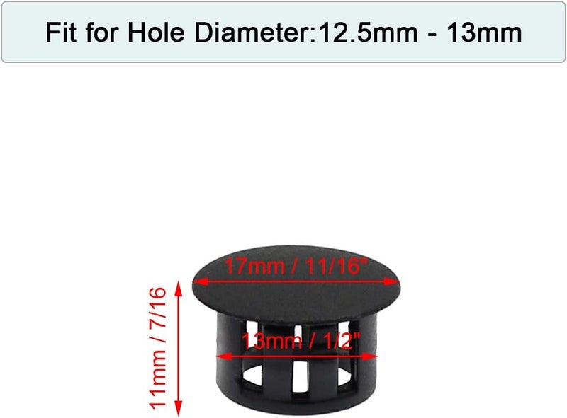 Suiwotin 60PCS 13mm (1/2") Black Hole Plugs Plastic Flush Type Hole Plugs Snap in Locking Hole Tube, Furniture Fencing Post Pipe Insert End Caps (Black) - Image 2
