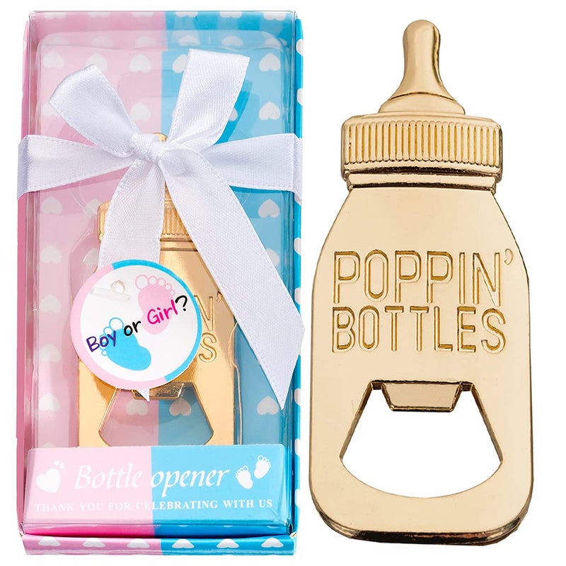 Wxzumg 24Pack Baby Bottle Openers for Baby Shower Favors Gifts Decorations Souvenirs Poppin Bottles Openers with Gifts Box used for Guests Gender Reveal Party Favors 24 Blue and Pink 