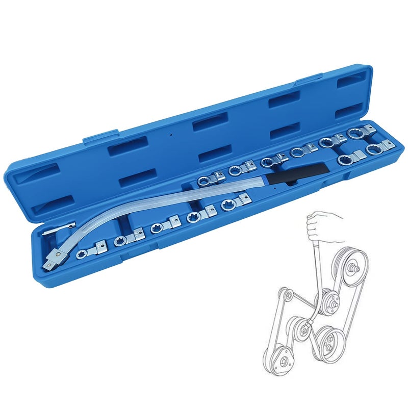 DIPMOTOR 15PCS Auxiliary Timing Belt Tensioner Pulley Wrench Set 12Point 1219mm 047074 Torx E10 E12 E14 E16 E18 Universal Fit for Most Vehicle Types