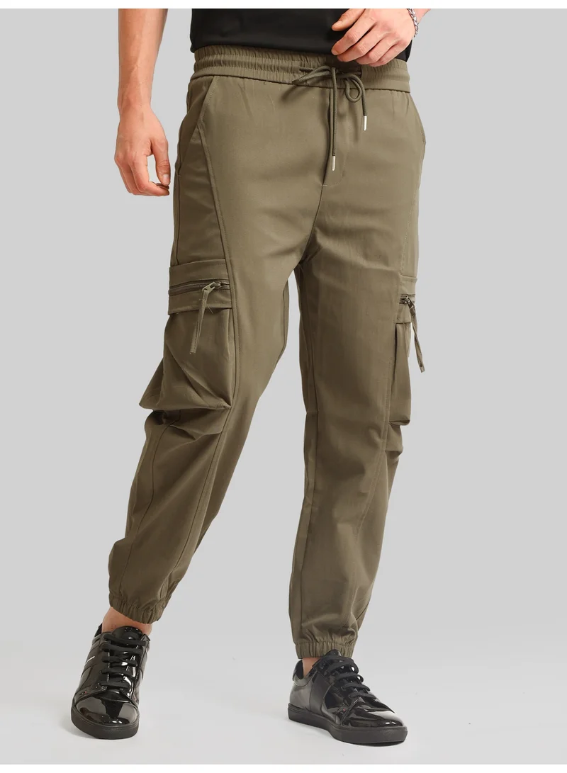 Maniac  Maniac Mens Solid  Khaki Cotton Blend Cargo Pant for Men | Best Price UAE