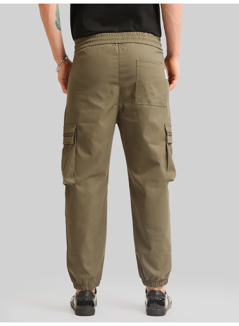 Maniac  Maniac Mens Solid  Khaki Cotton Blend Cargo Pant for Men | Best Price UAE