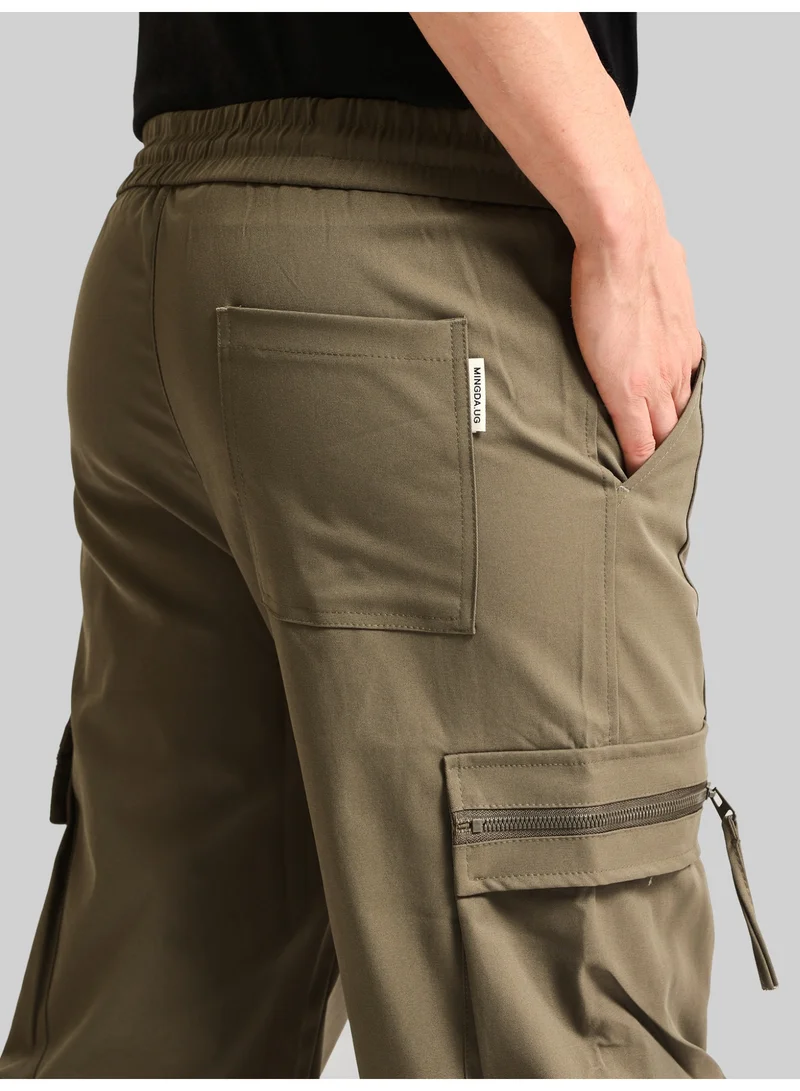 Maniac  Maniac Mens Solid  Khaki Cotton Blend Cargo Pant for Men | Best Price UAE