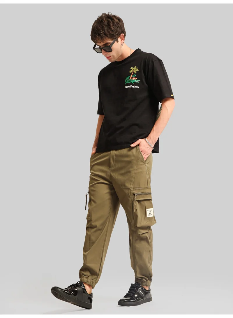 Maniac  Maniac Mens Solid  Khaki Cotton Blend Cargo Pant for Men | Best Price UAE