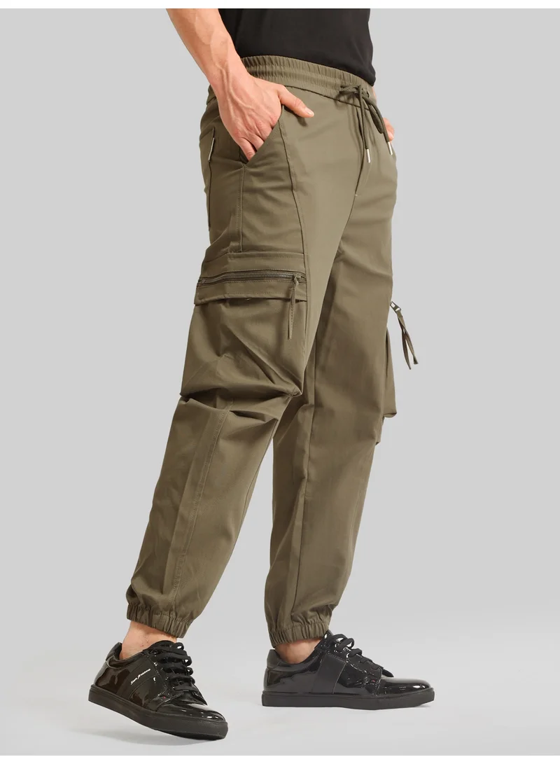 Maniac  Maniac Mens Solid  Khaki Cotton Blend Cargo Pant for Men | Best Price UAE