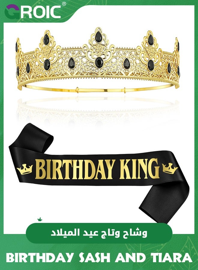 GROIC Birthday Crown and Birthday King Sash, Birthday Crown, Tiara Birthday for Men, Prince Crown Birthday Party Decorations, Birthday King Headband Birthday Accessories for Boys Men - Image 1