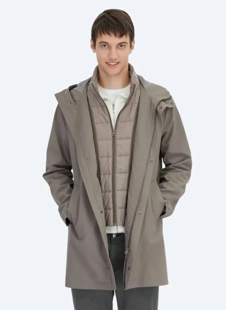 Kip Khaki Oversize Fit Double Breasted Collar Casual Weaving Rain Coat