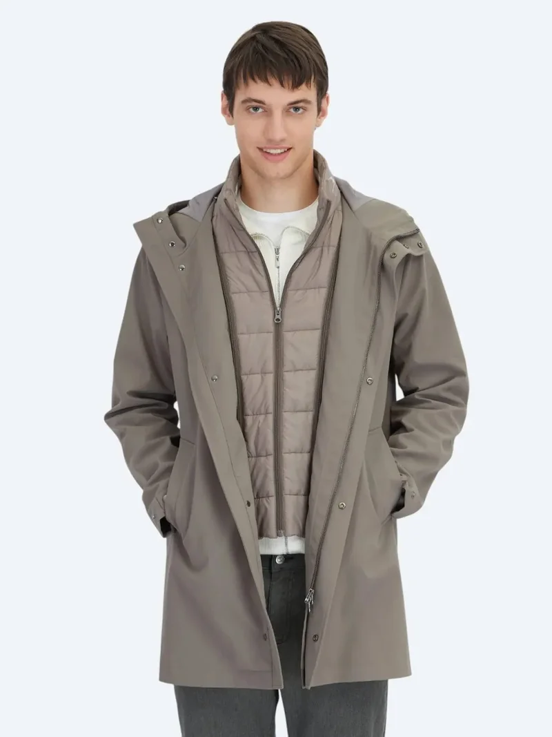 Kip Khaki Oversize Fit Double Breasted Collar Casual Weaving Rain Coat