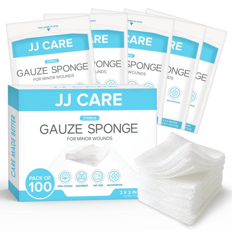 JJ CARE Sterile Gauze Pads 2 x 2 Pack of 100 12Ply Cotton IndividuallyWrapped Sterile Gauze Sponges 100 Woven NonStick for First Aid Kit Wound Care - Image 3