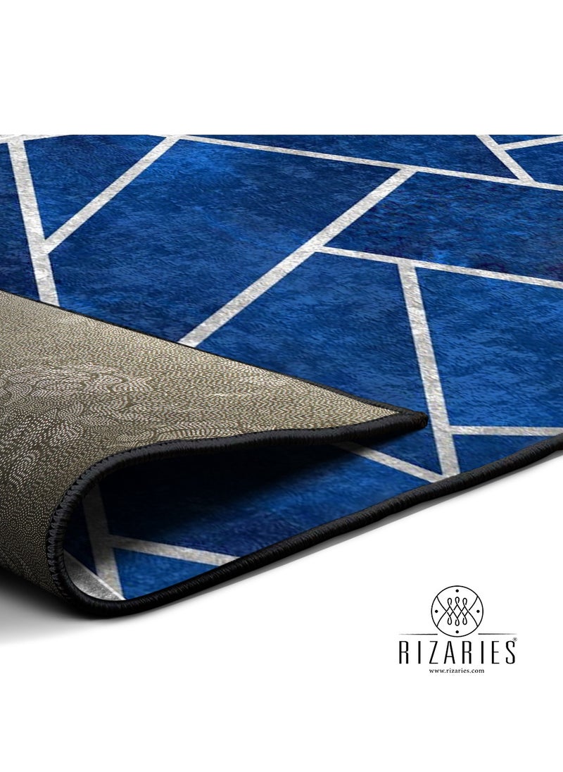 RIZARIES Navy Blue Silver Lines Centerpiece (Rug)  - Image 2