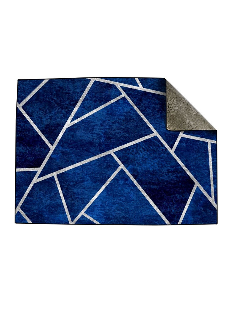 RIZARIES Navy Blue Silver Lines Centerpiece (Rug)  - Image 1