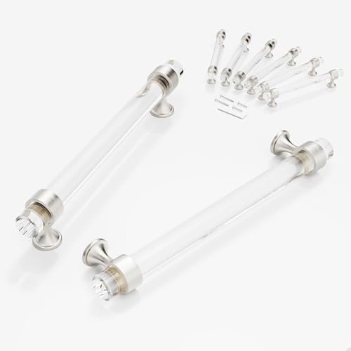 CEYMIO 6 Pack Glass Cabinet Handles and Pulls for Cabinets and Drawers Kitchen Bathroom Bedroom Brushed Nickel Pull Door Handle Distance Glass Crystal Knobs 160 mm - Image 1