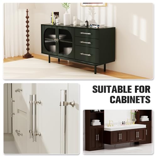 CEYMIO 6 Pack Glass Cabinet Handles and Pulls for Cabinets and Drawers Kitchen Bathroom Bedroom Brushed Nickel Pull Door Handle Distance Glass Crystal Knobs 160 mm - Image 3