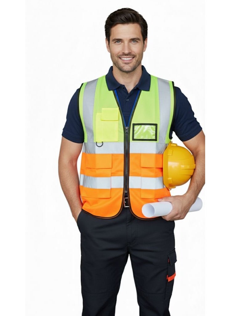High Quality Engineers Safety Vest EN 20471 Specification Multi-Pocket, 360 Degree High Visibility Reflective, Men and Women, Color (Yellow and Orange) - Image 1