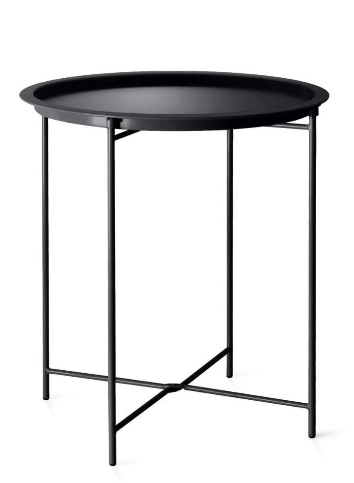 Generic Black Foldable Round Multi-Purpose Metal Side Accent, Coffee, End Table for Bedroom, Living Room - Image 5