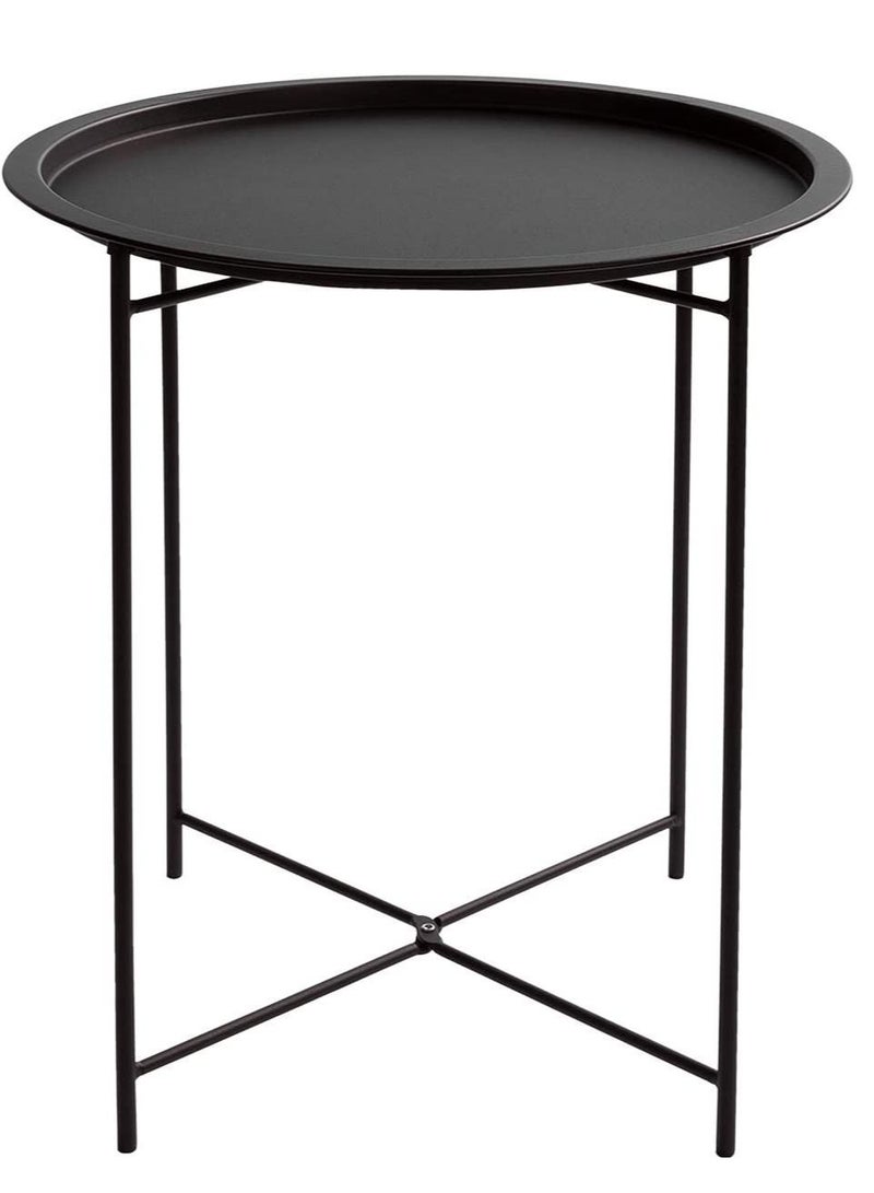 Generic Black Foldable Round Multi-Purpose Metal Side Accent, Coffee, End Table for Bedroom, Living Room - Image 1