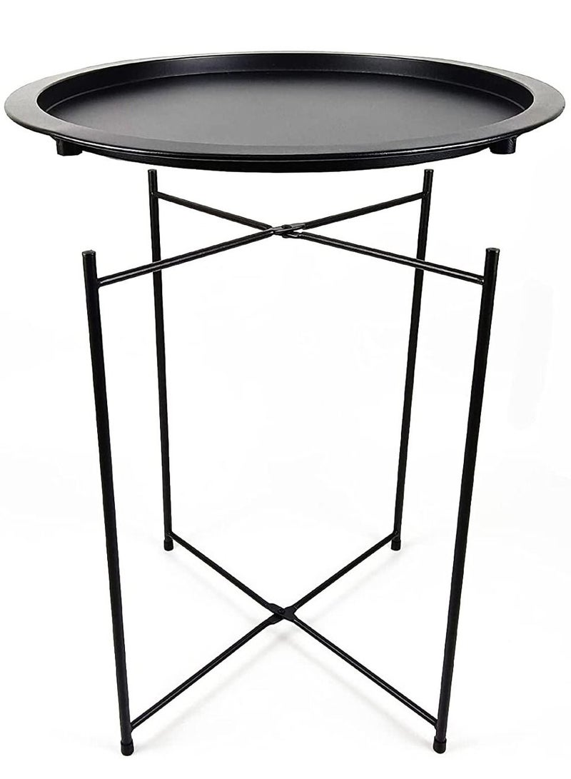 Generic Black Foldable Round Multi-Purpose Metal Side Accent, Coffee, End Table for Bedroom, Living Room - Image 4