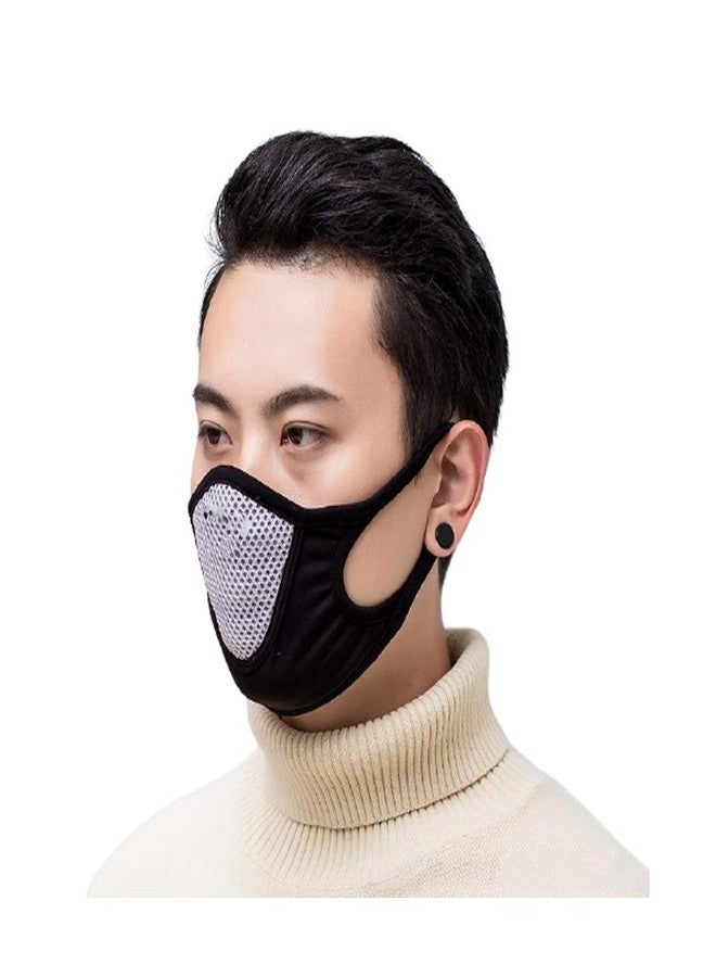 V3E قناع تنفس V3E لركوب الدراجات في الهواء الطلق للبالغين من النساء والرجال، قناع وجه شبكي للتنفس (أبيض وأسود) - Image 1