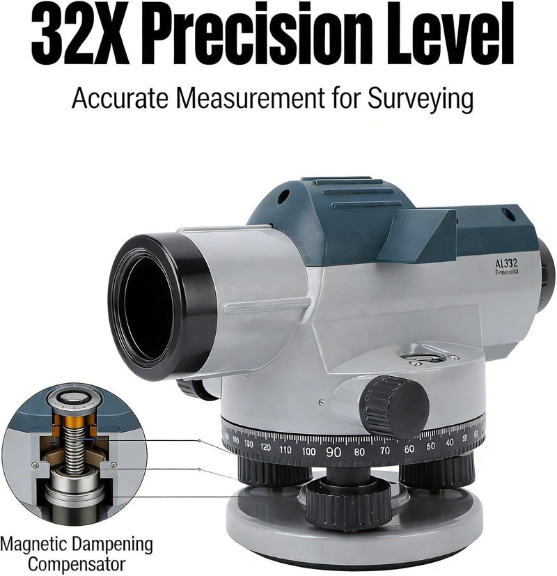 Optical Level 32X Magnification, Aluminum Alloy Surveying Tool with Magnetic Damping Compensator - Accurate Measurement, Clear Field of View, Durable and for - Image 2
