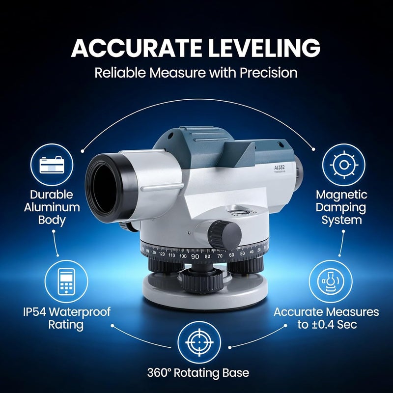 Optical Level 32X Magnification, Aluminum Alloy Surveying Tool with Magnetic Damping Compensator - Accurate Measurement, Clear Field of View, Durable and for - Image 5