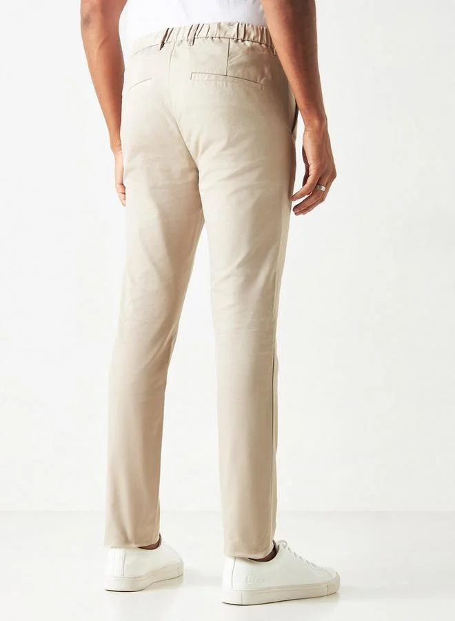 Iconic Iconic Solid Mid-Rise Trousers with Button Closure and Pockets