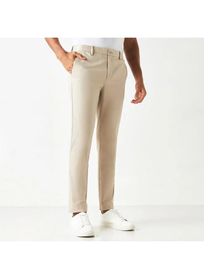 Iconic Iconic Solid Mid-Rise Trousers with Button Closure and Pockets