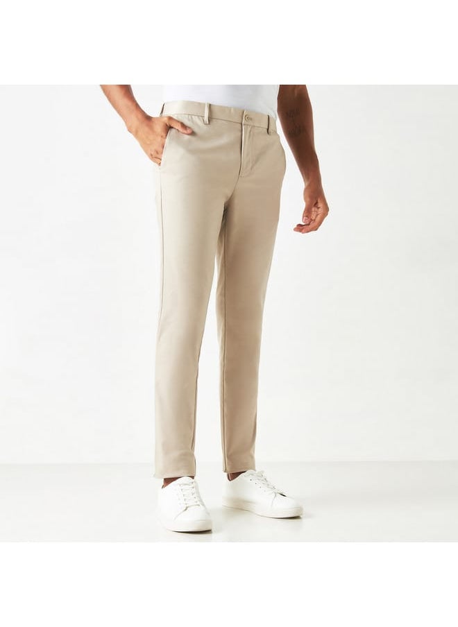 Iconic Iconic Solid Mid-Rise Trousers with Button Closure and Pockets  - Image 1