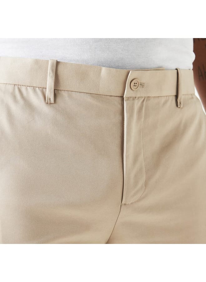 Iconic Iconic Solid Mid-Rise Trousers with Button Closure and Pockets  - Image 4