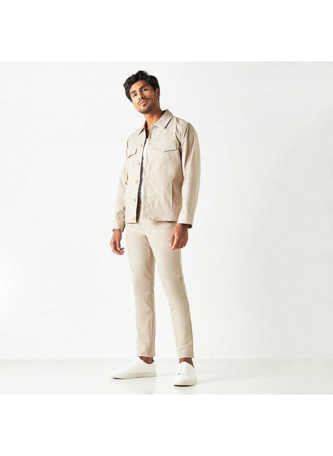 Iconic Iconic Solid Mid-Rise Trousers with Button Closure and Pockets  - Image 2