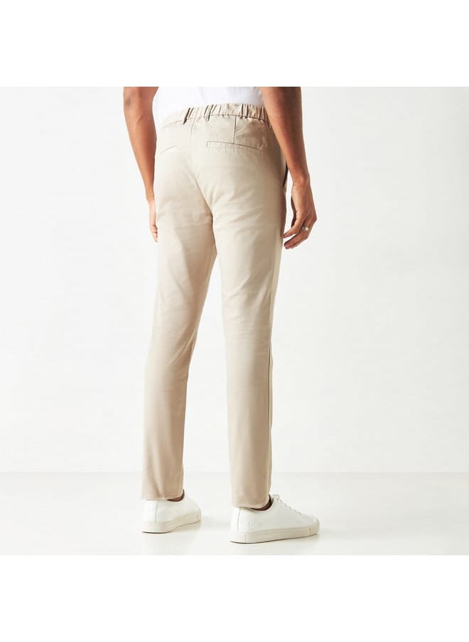 Iconic Iconic Solid Mid-Rise Trousers with Button Closure and Pockets  - Image 3