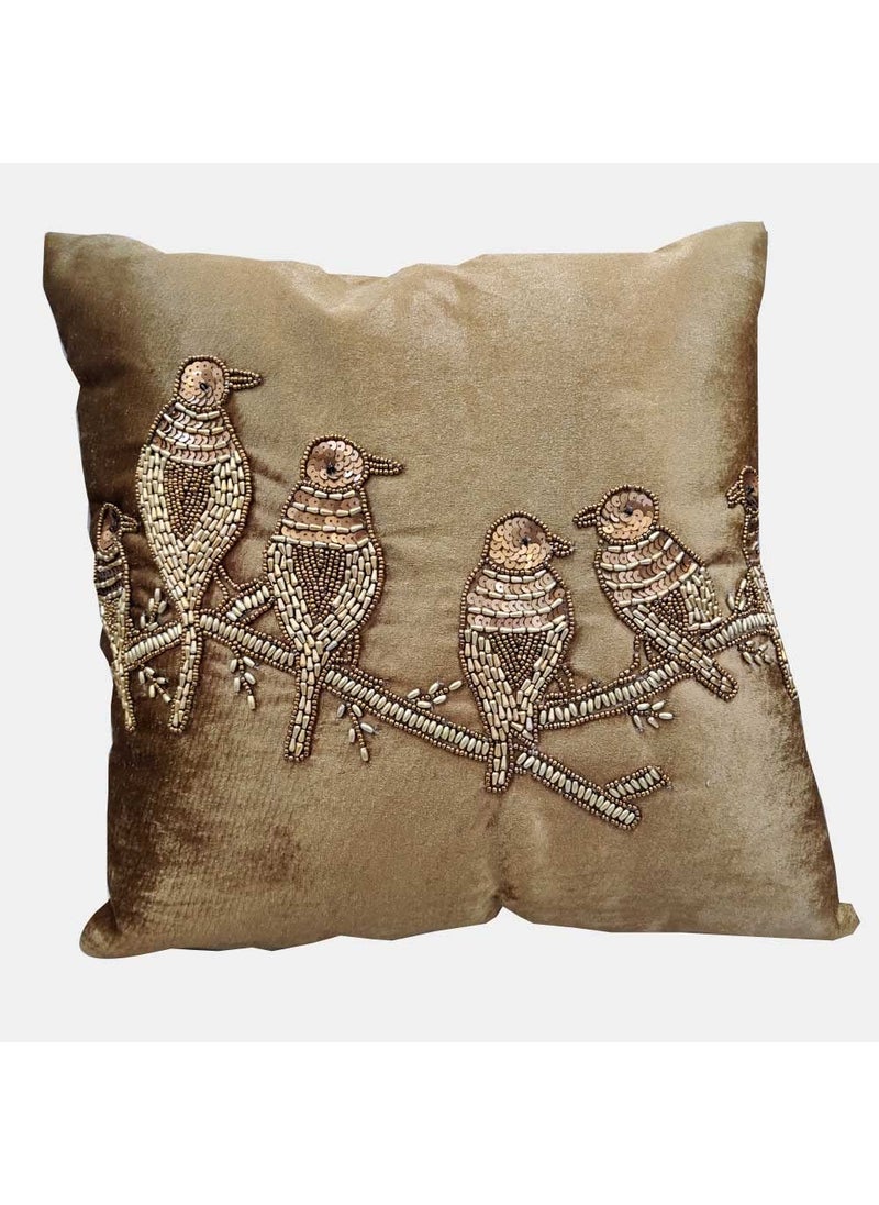 Good Vibes Suede Bronze Brown Set of 3 Ethnic Beaded Embroidered Square Combo Cushion Covers for Sofa Home Bedroom 16x16 inch or 40 x 40 cm  - Image 2