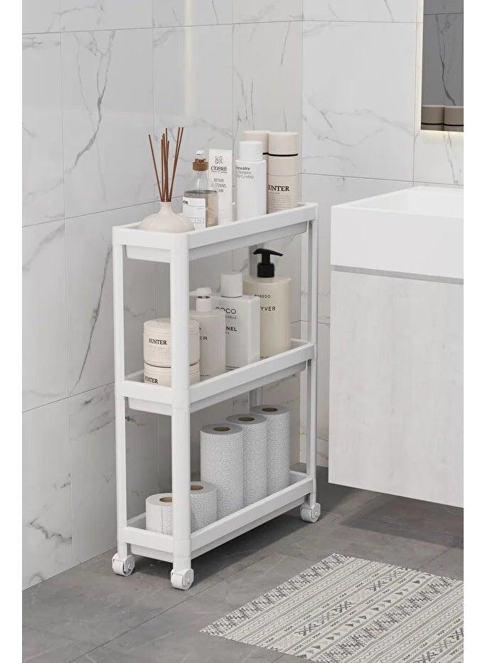 AETHER Slim 3 Tier Rolling Cart Storage Organizer For Kitchen Bathroom Tool Free Assembly (2-Piece Set) - Image 3