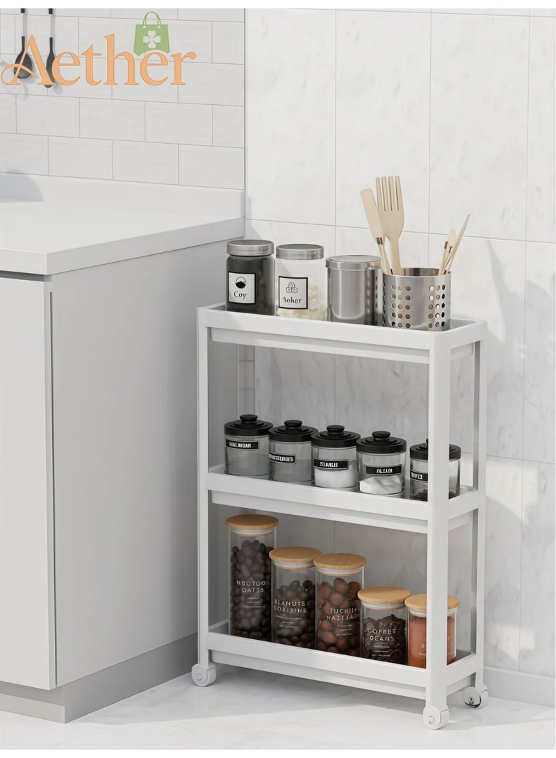 AETHER Slim 3 Tier Rolling Cart Storage Organizer For Kitchen Bathroom Tool Free Assembly (2-Piece Set) - Image 1