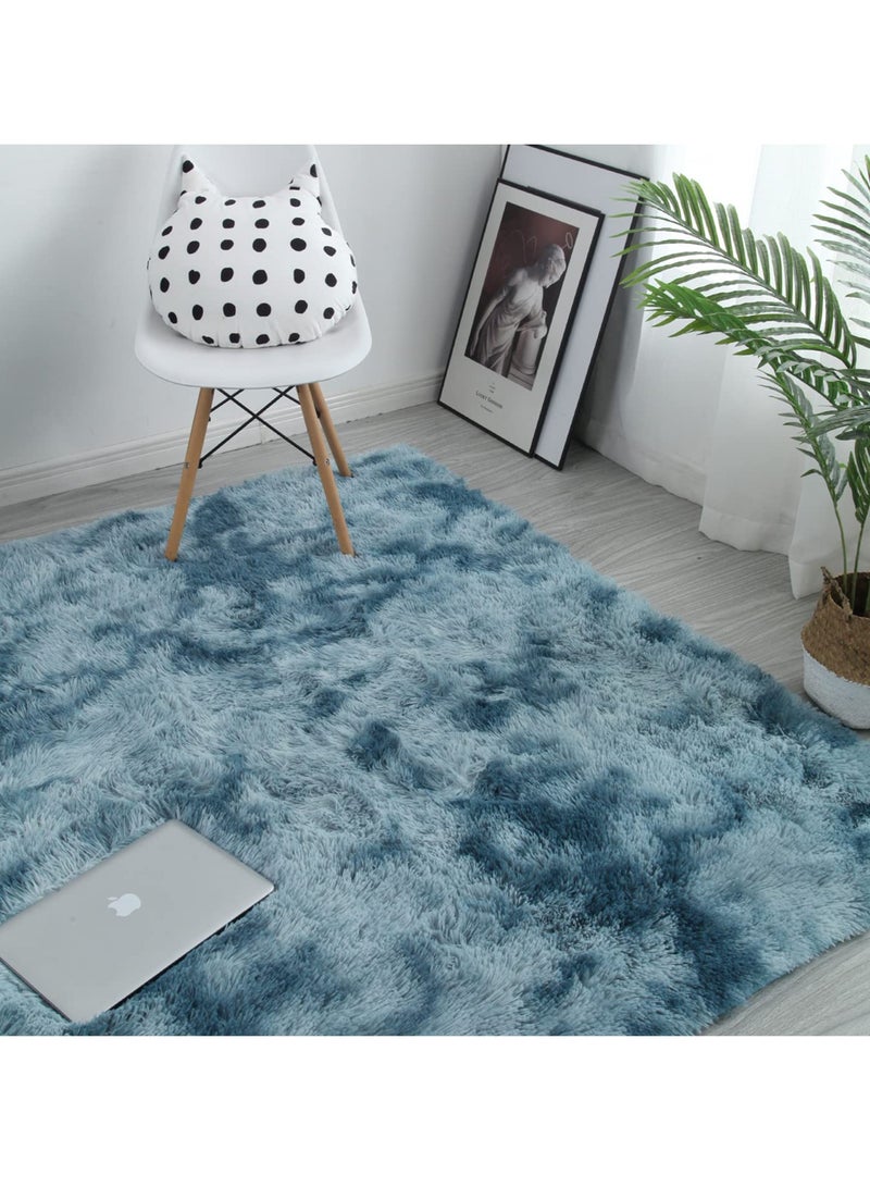 كي واي دي السجاد الناعمة والسجاد المنفوخة والسجاد الملونة بتقنية الربط لغرفة المعيشة وغرفة النوم وغرفة الحضانة وديكور المنزل سجاد غير قابل للانزلاق قابل للغسل في الغسالة سجادة ديكورية 100x160 سم باللون الأزرق - Image 4