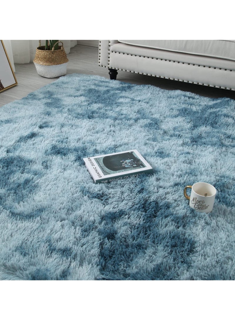 كي واي دي السجاد الناعمة والسجاد المنفوخة والسجاد الملونة بتقنية الربط لغرفة المعيشة وغرفة النوم وغرفة الحضانة وديكور المنزل سجاد غير قابل للانزلاق قابل للغسل في الغسالة سجادة ديكورية 100x160 سم باللون الأزرق - Image 3