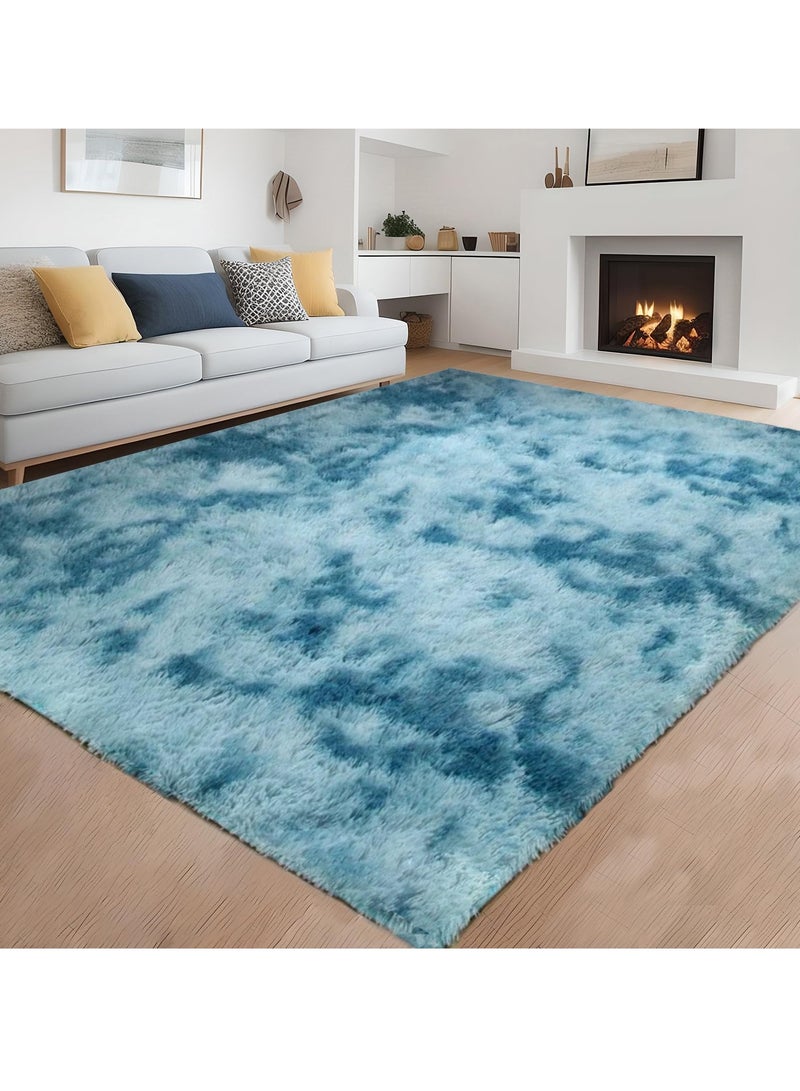 كي واي دي السجاد الناعمة والسجاد المنفوخة والسجاد الملونة بتقنية الربط لغرفة المعيشة وغرفة النوم وغرفة الحضانة وديكور المنزل سجاد غير قابل للانزلاق قابل للغسل في الغسالة سجادة ديكورية 100x160 سم باللون الأزرق - Image 2