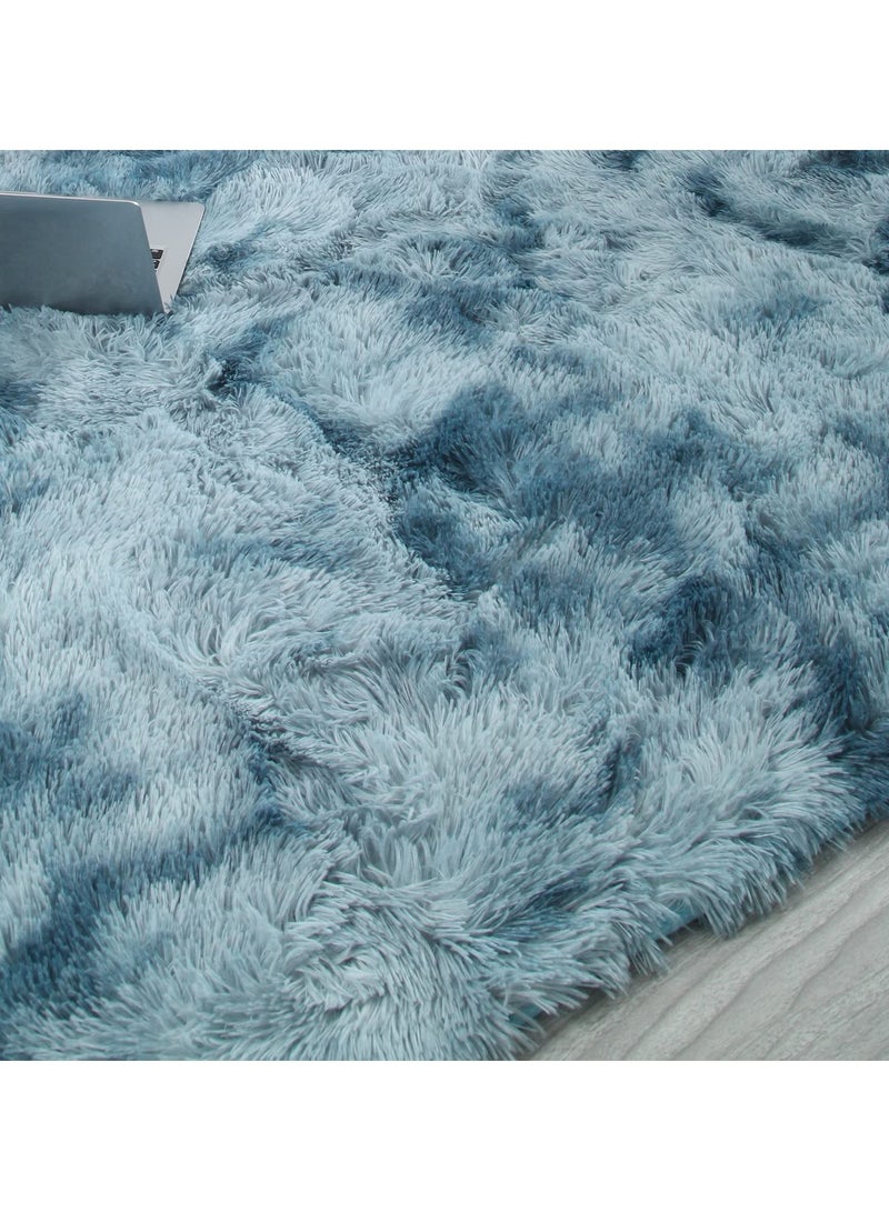 كي واي دي السجاد الناعمة والسجاد المنفوخة والسجاد الملونة بتقنية الربط لغرفة المعيشة وغرفة النوم وغرفة الحضانة وديكور المنزل سجاد غير قابل للانزلاق قابل للغسل في الغسالة سجادة ديكورية 100x160 سم باللون الأزرق - Image 5