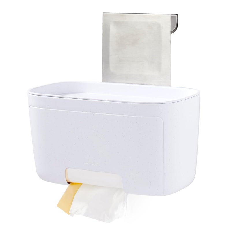 YouCopia DoorStash Garbage Bag Dispenser, Hanging Kitchen Cabinet Door Trash Bag Organizer with Removable Lid for Storage, Speckled White - Image 1
