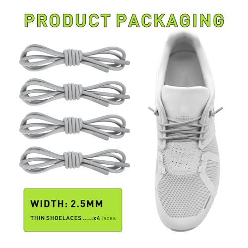 NDTEZUGT 2 Pairs 1/10" (2.5mm) Elastic Thin Shoe Laces, Stretch Round Shoelaces Shoe Strings Replacement for Sneaker,Tieless No Tie Laces for Adults and Kids (Grey 03, 34''/85cm) - Image 2