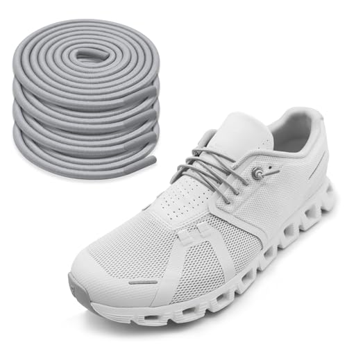 NDTEZUGT 2 Pairs 1/10" (2.5mm) Elastic Thin Shoe Laces, Stretch Round Shoelaces Shoe Strings Replacement for Sneaker,Tieless No Tie Laces for Adults and Kids (Grey 03, 34''/85cm) - Image 1