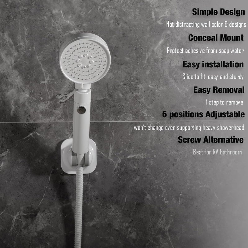RIVOODS Hand held Shower Head Holder-4 Degree Adjustable-Adhesive Base Install in a Breeze with Screw Alternative to Fit All Surfaces. RV Camper Shower Wand Holder. (Gloss White) - Image 2