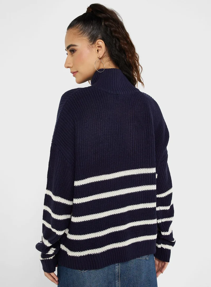 BRAVE SOUL Half Zip Stripe Sweater