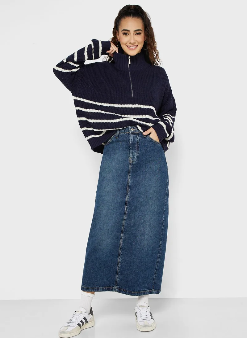 BRAVE SOUL Half Zip Stripe Sweater