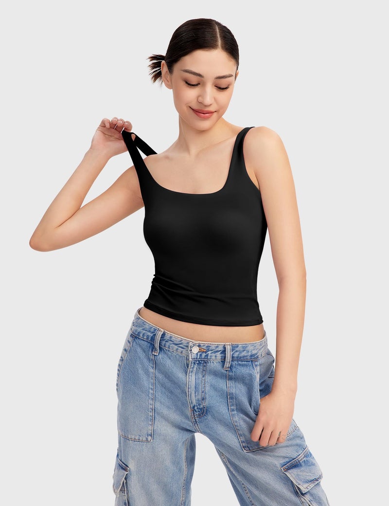 PUMIEY Tank Top for Women Sleeveless Double Lined Basic Summer Tops, Jet Black XX-Large - Image 5