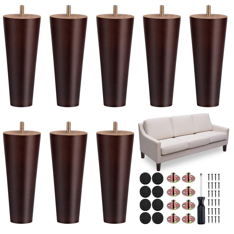 TURSTIN 8 Pieces Furniture Legs 6 Inches Round Solid Wood Furniture Feet Couch Legs Sofa Legs Replacement Legs for Armchair, Cabinet, Chair, Dresser or Home DIY Projects, Natural Wood - Image 1