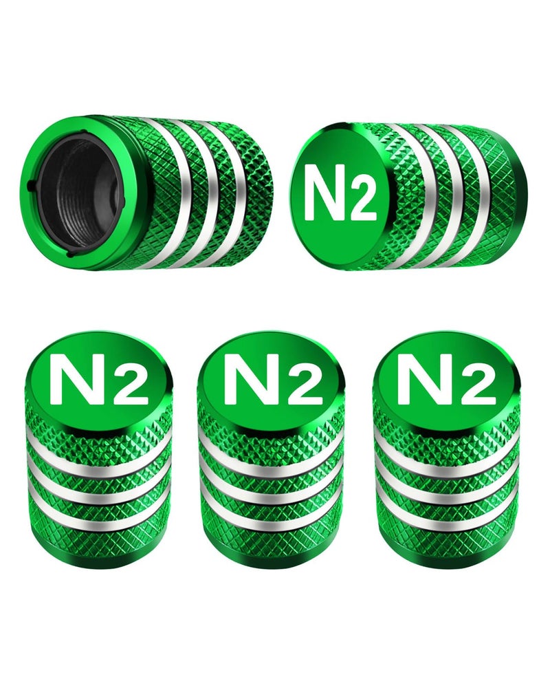 Tire Valve Stem Caps Cover 5 Pack Tire Air Cap N2 Nitrogen Metal with Plastic Liner Corrosion Resistant LeakProof for Car Truck Motorcycle Bike Green