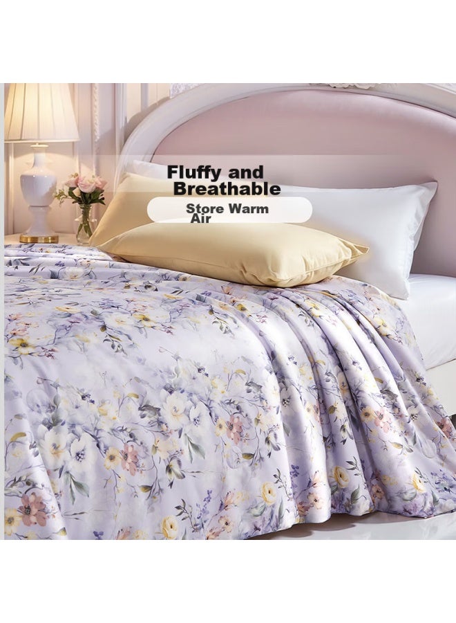 فوانا (ماركة) Fuanna Xingqi Garden لحاف حرير 100%، دافئ ومضاد للبكتيريا للشتاء، سميك، 6.8 جين، 230*229 سم، بنفسجي - Image 2