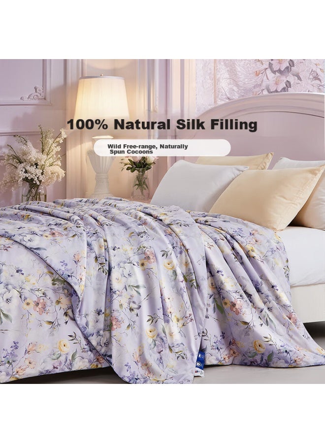 فوانا (ماركة) Fuanna Xingqi Garden لحاف حرير 100%، دافئ ومضاد للبكتيريا للشتاء، سميك، 6.8 جين، 230*229 سم، بنفسجي - Image 1
