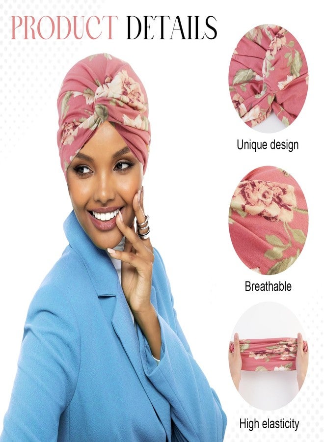 XEPST Women's Turban 2 Pieces Chemotherapy Headwear, African Elastic Hat, Dark Pink,Black, One Size - Image 3