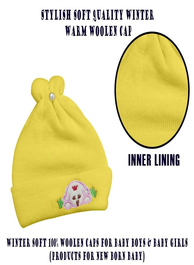 True Indian Combo Of Baby Winter Warm Cap & Baby BIBS I New Born Baby Kid's Hat | Cotton Baby Bibs/Baby Apron with Titch Button I Woolen Cap for Kid's Boy's & Girl's (0-3 Months, LIGHT PINK - YELLLOW) - Image 5